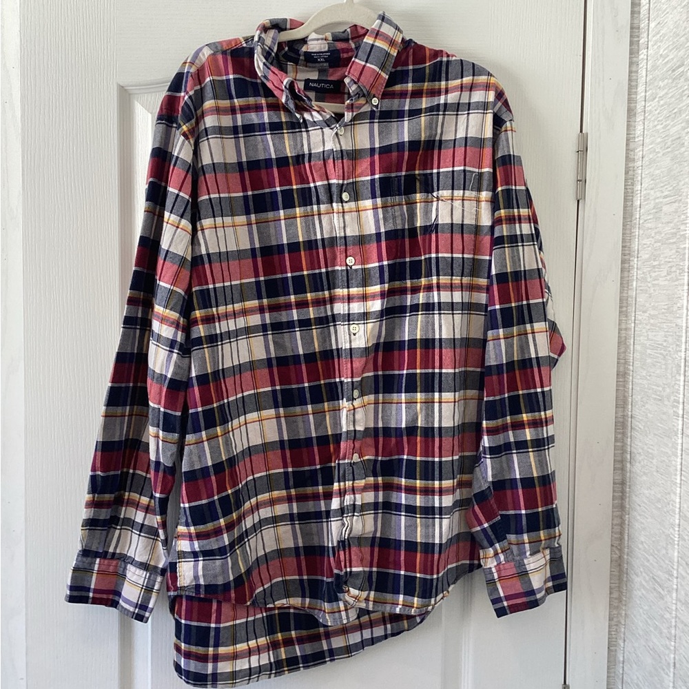 Nautica Men's Multicolor Plaid Button Down Shirt size 2XL EUC